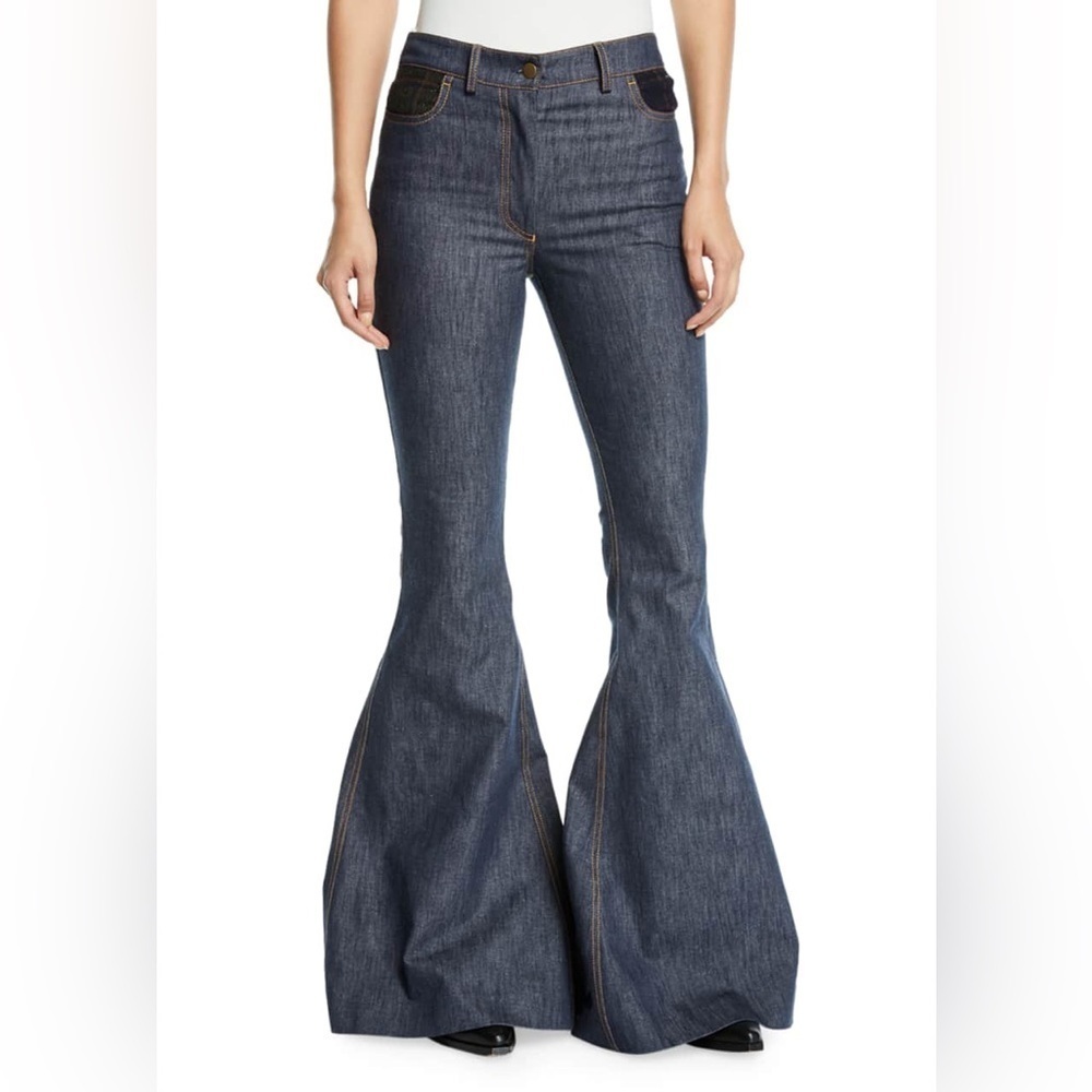 ROSIE ASSOULIN High-Rise Plaid-Pocket Flare-Leg Jeans (J1) - Picture 3 of 10